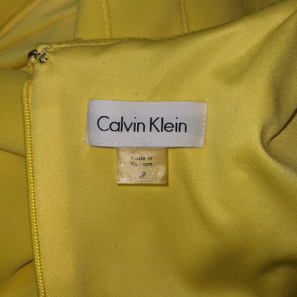 Calvin Klein | Mini Fit & Flare Solid Yellow Lined Cocktail Dress Size 4P - Picture 4 of 4